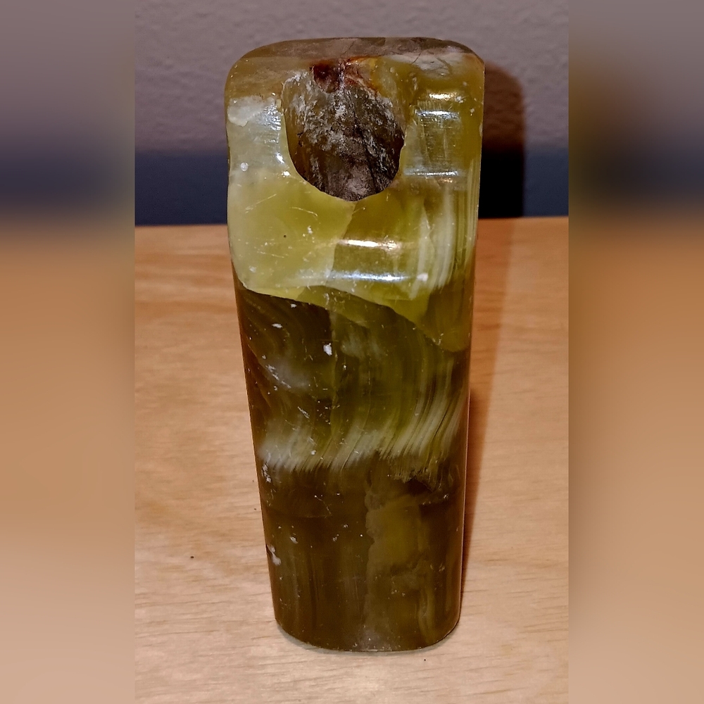 Green and Brown Swirled Stone Incense and Candle Holder